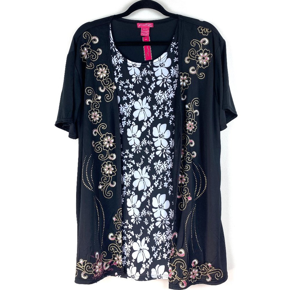 Prestige Edge Floral Blouse Top Black Plus Size 2X